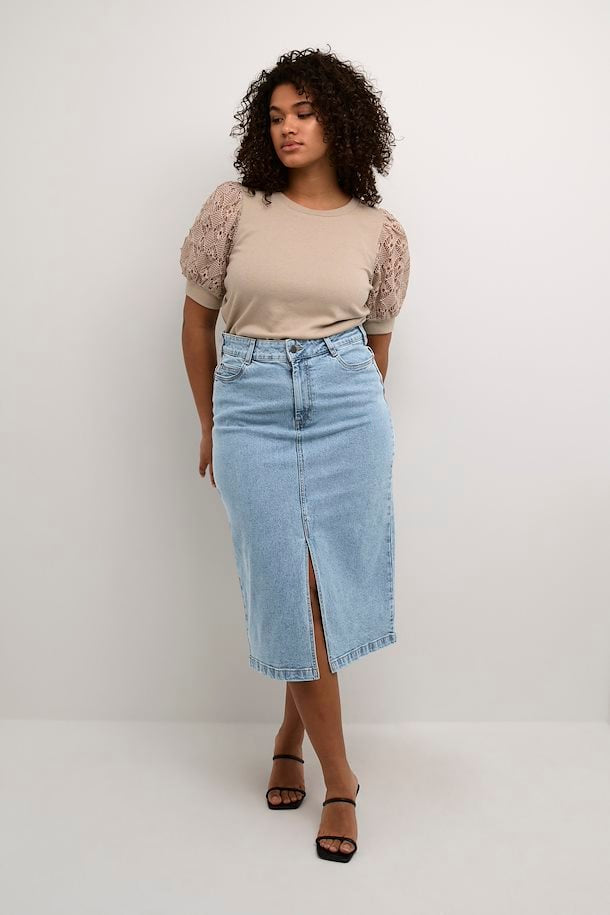 Kaffe Curve Beth denim skirt light blue wash