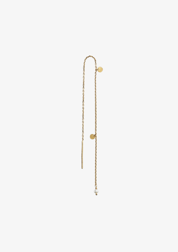 STINE A ØRERING - DANGLING PETIT COIN AND STONE EARRING GOLD - WHITE PEARL