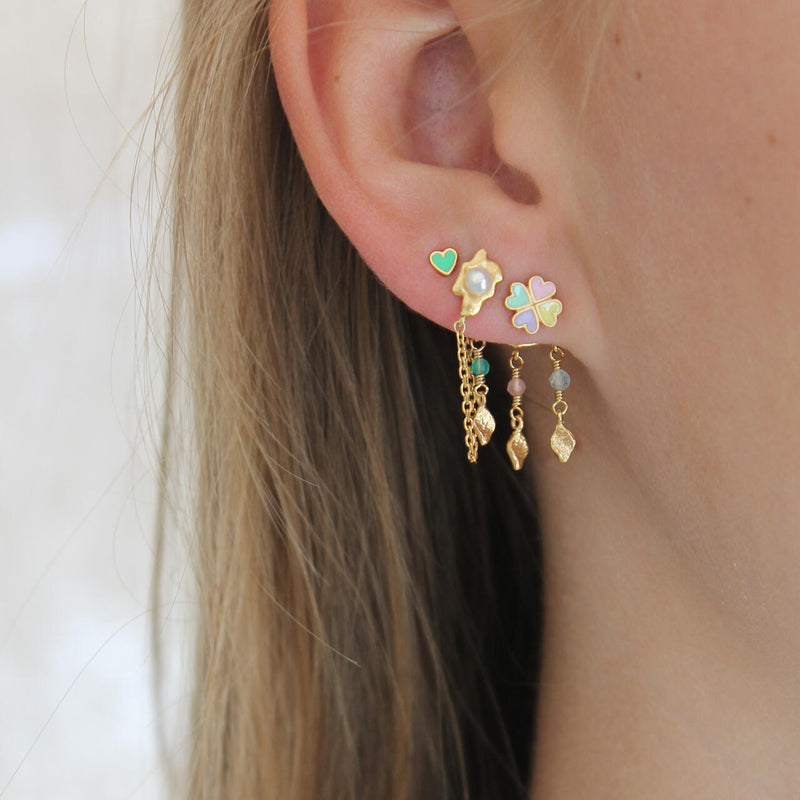 Stine A Love heart clover enamel earring